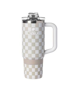 Cirkul 30oz Taupe Tartan Stainless Steel Insulated Travel Tumbler StrawSip Cream
